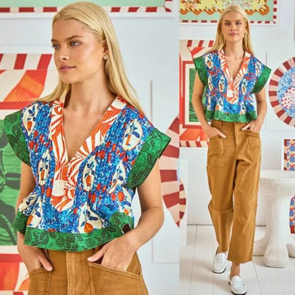NWT Hunter Bell Grove Combo V Neckline Short Sleeve Lola Top Orange Size: Medium